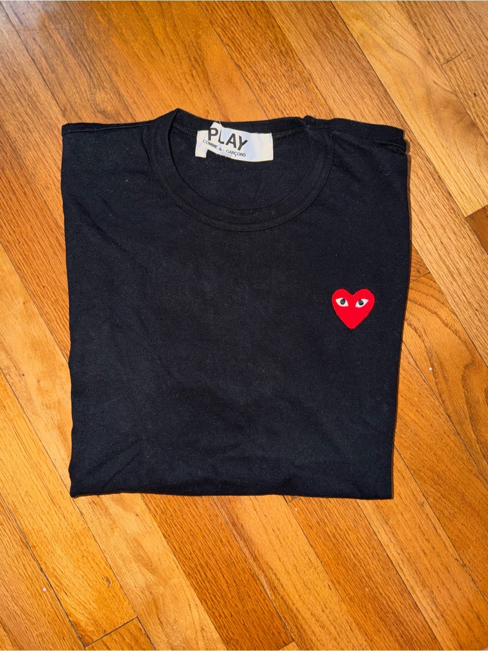 Comme des Garçons Black Short-Sleeve Tee with Red Heart Patch